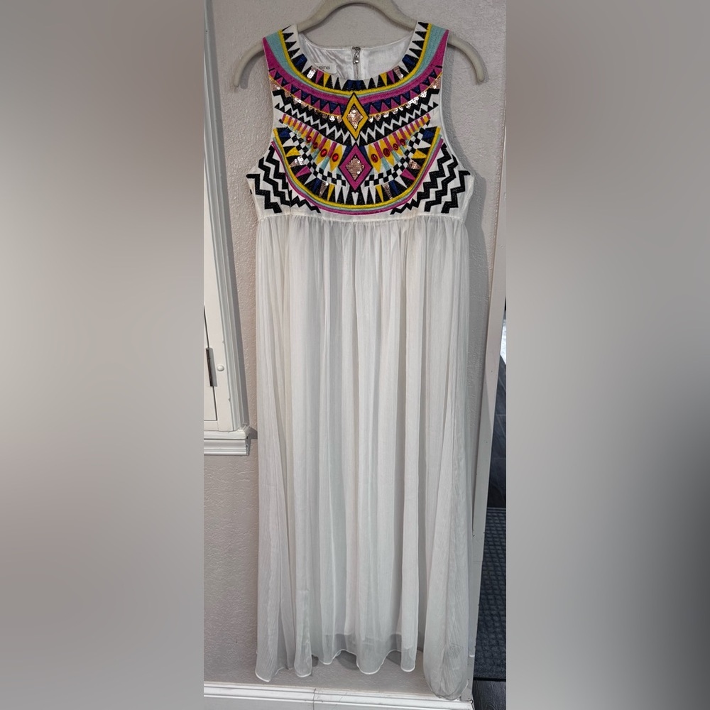 White Pleated A-Line Maxi Dress Resort Wear - Picture 1 of 6